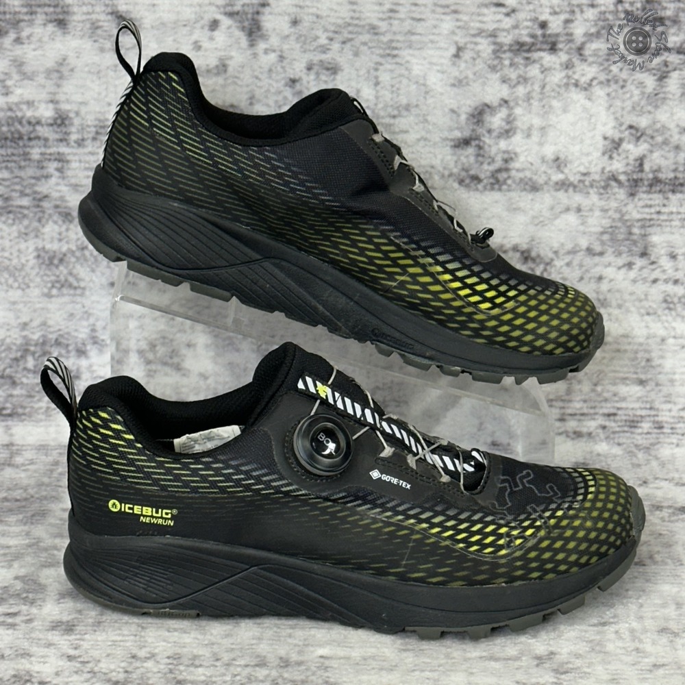 ICEBUG NewRun‎ BUGrip GTX Men's 8 Black Yellow Gore-Tex BOA Spiked Studs